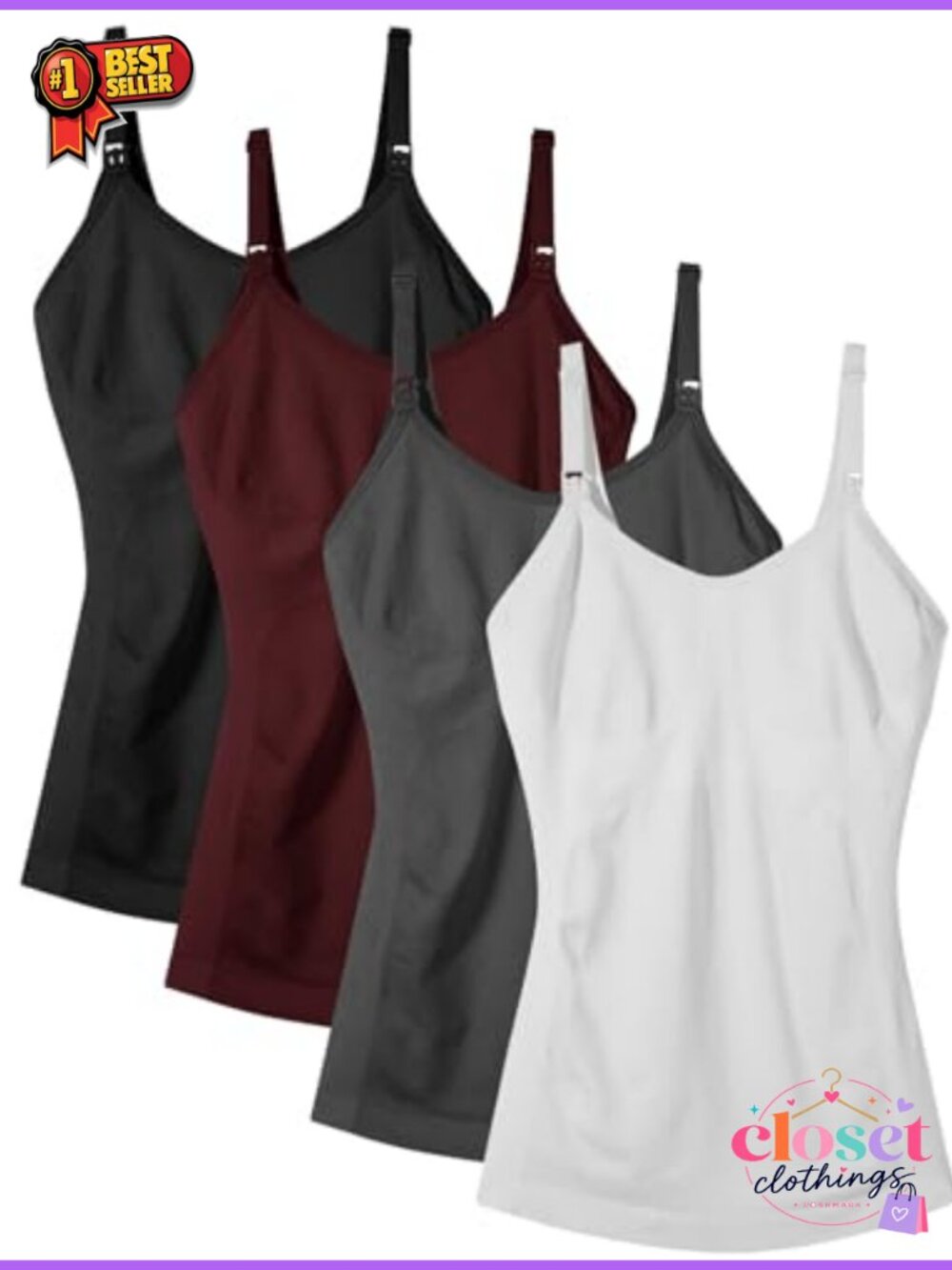 Maternity Nursing Tank Top with Built in Bra 4 Pack Breastfeeding Camisole